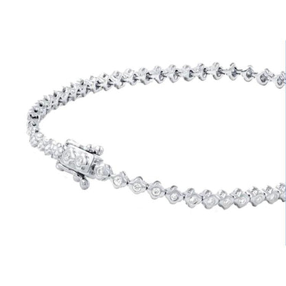 Ladies Bracelet 3 Carats Round Cut Small Natural Earth Mined Diamonds White Gold 14K