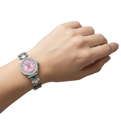 Ladies Datejust Rolex 26 mm Pink Mother Of Pearl Diamond Dial Stainless Steel Oyster Bracelet Watch P4