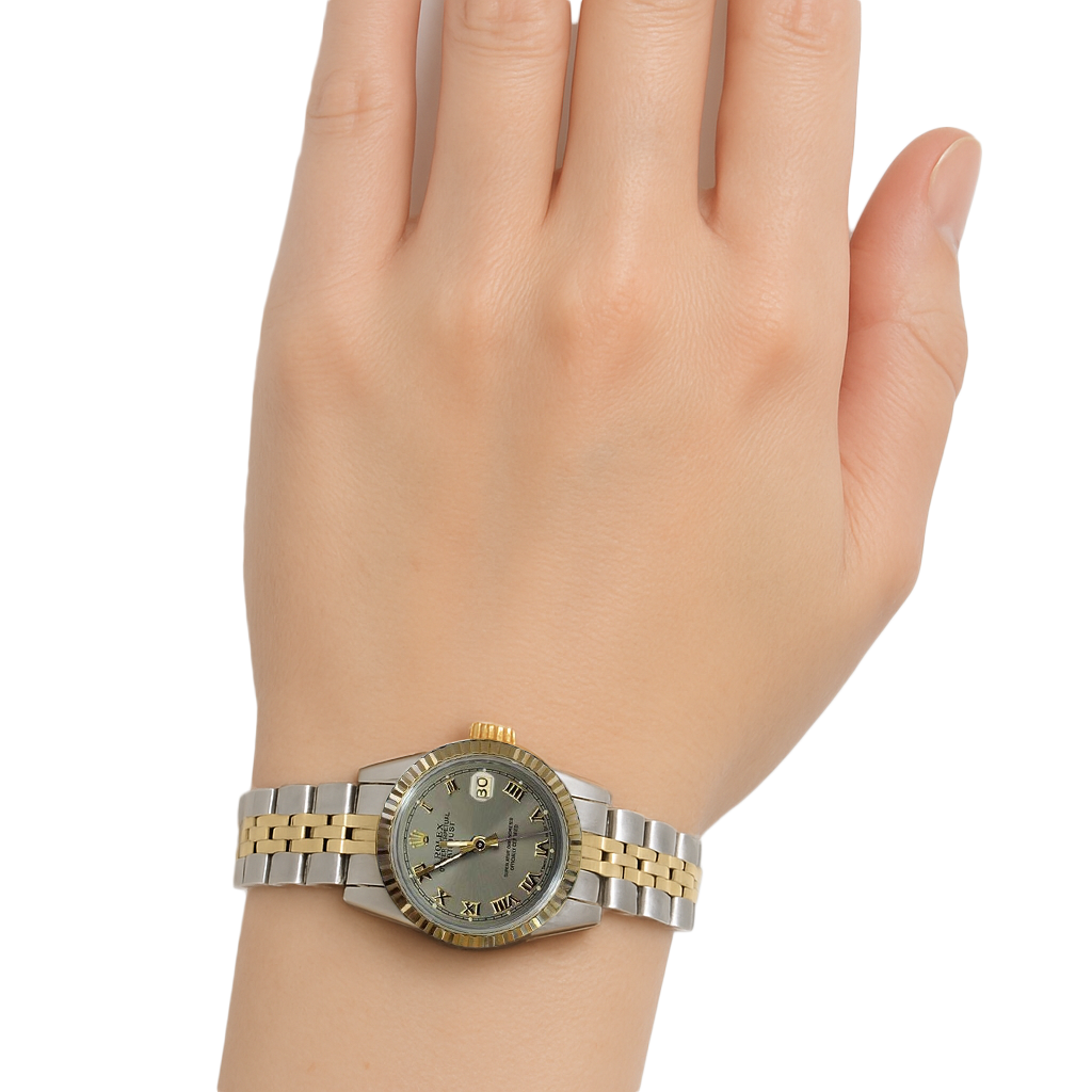 Ladies Datejust Rolex Watch Two Tone Gray Roman Dial