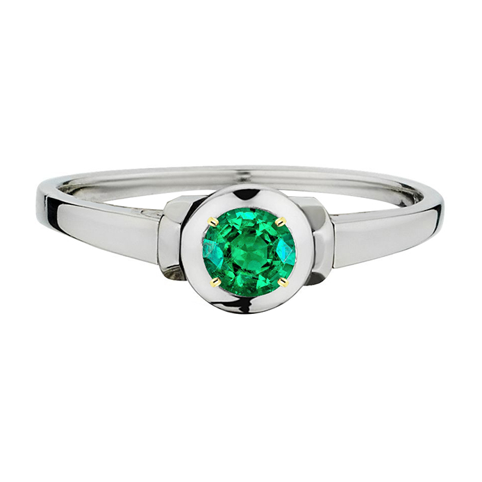 natural round emerald 1ct ring front view