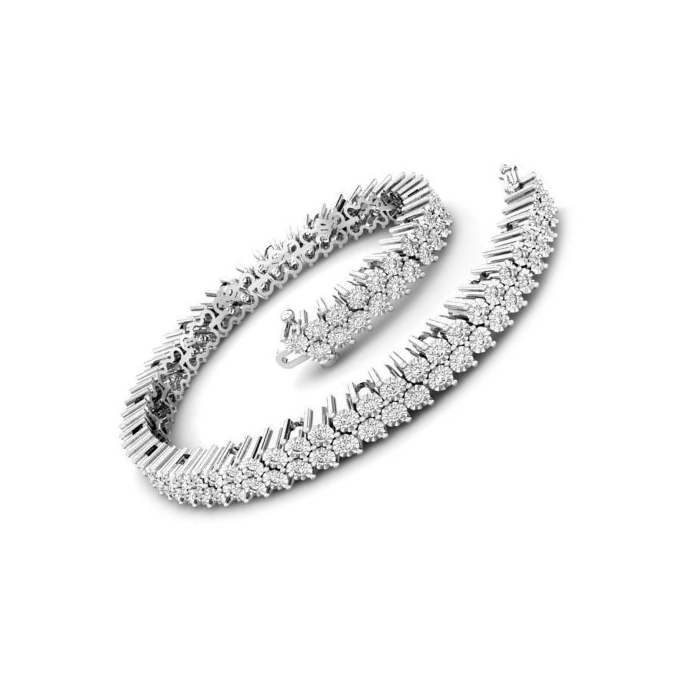 Ladies Natural Earth Mined Diamond Illusion Tennis Bracelet White Gold 14K 2.40 Carats