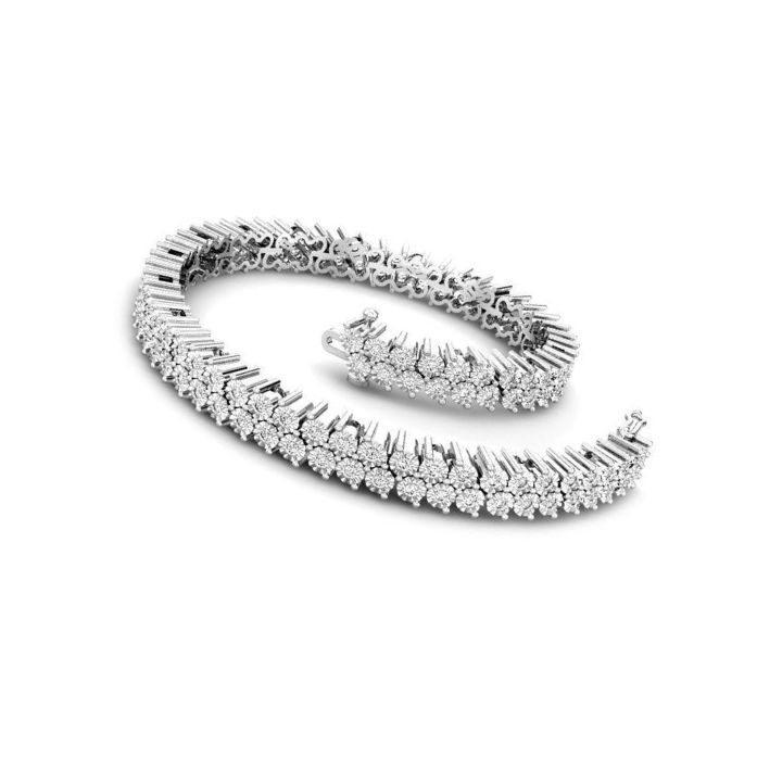 Ladies Natural Earth Mined Diamond Illusion Tennis Bracelet White Gold 14K 2.40 Carats