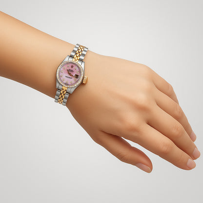 Ladies Pink Mop Diamond Dial Watch Rolex Datejust Two Tone