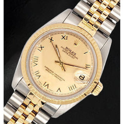 Ladies Rolex 31mm Datejust Two Tone Champagne Roman Watch