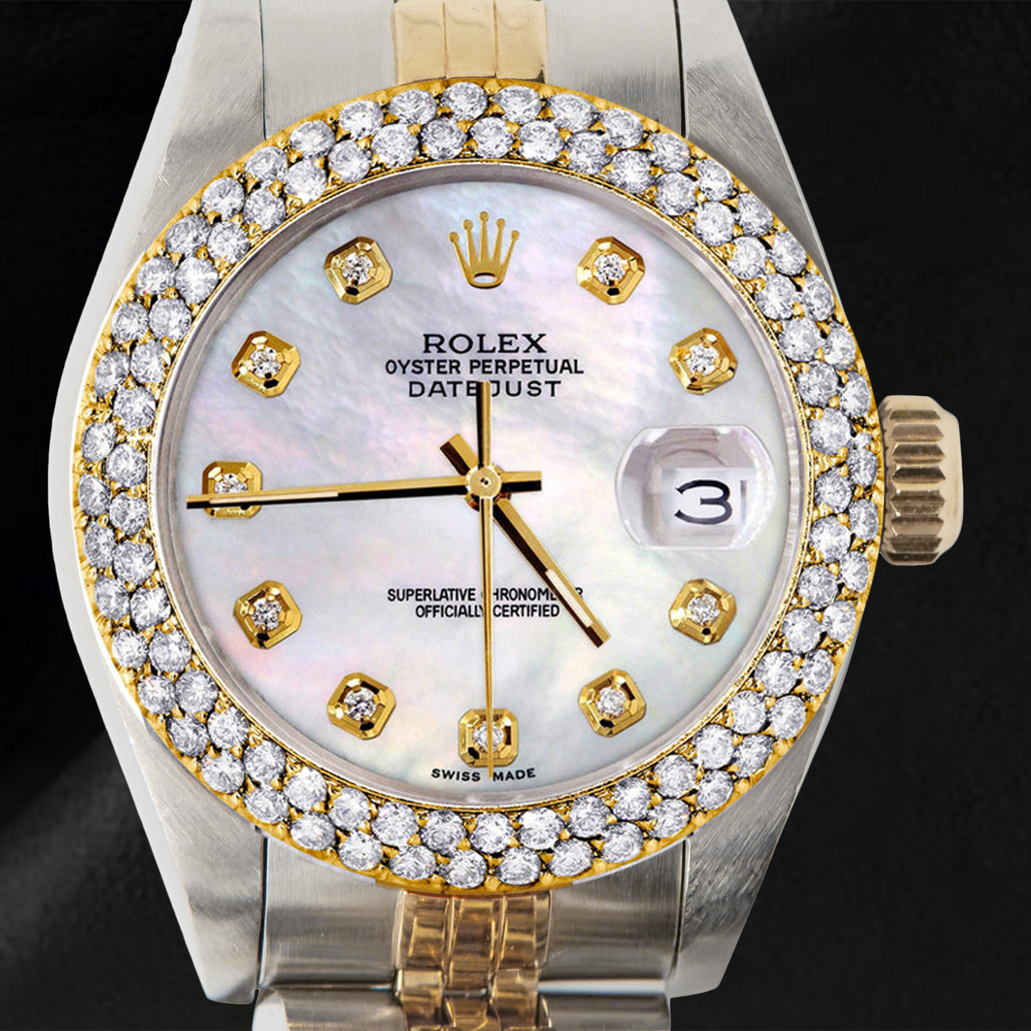 Ladies Rolex Datejust 26 mm  Mother Of Pearl Dial Double Row Diamond Bezel