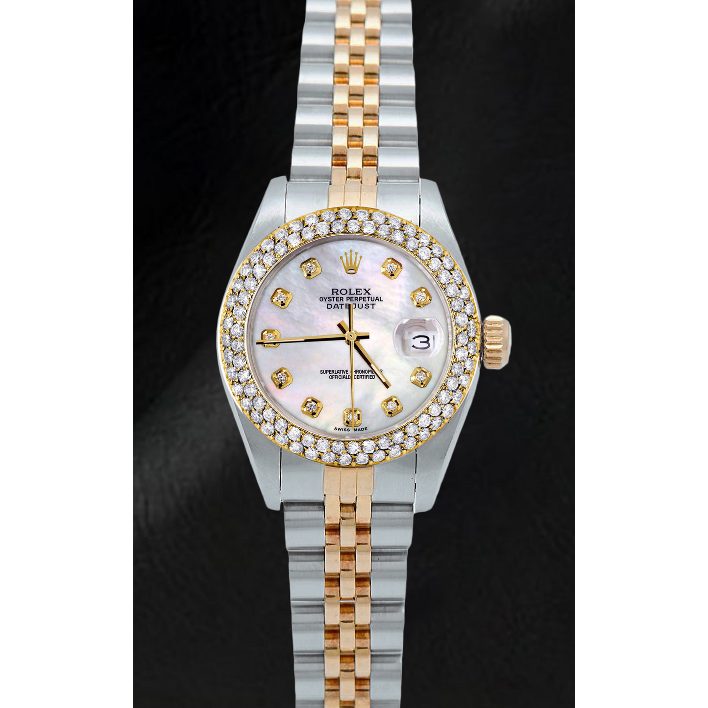 Ladies Rolex Datejust 26 mm  Mother Of Pearl Dial Double Row Diamond Bezel