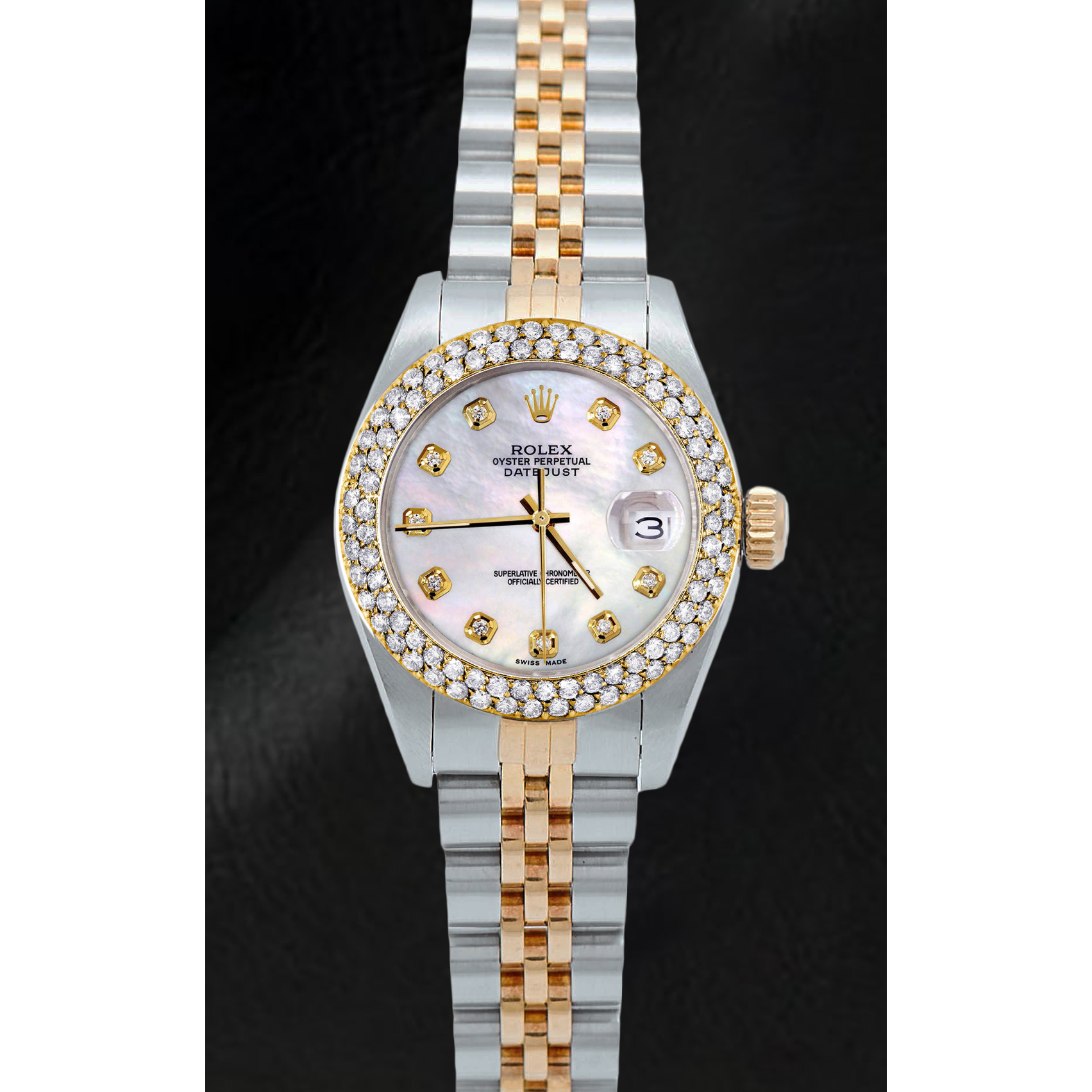 Ladies Rolex Datejust 26 mm  Mother Of Pearl Dial Double Row Diamond Bezel