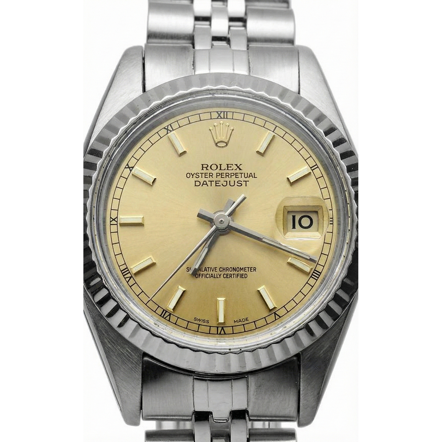 Ladies Rolex Datejust Watch Ss Champagne Stick Dial