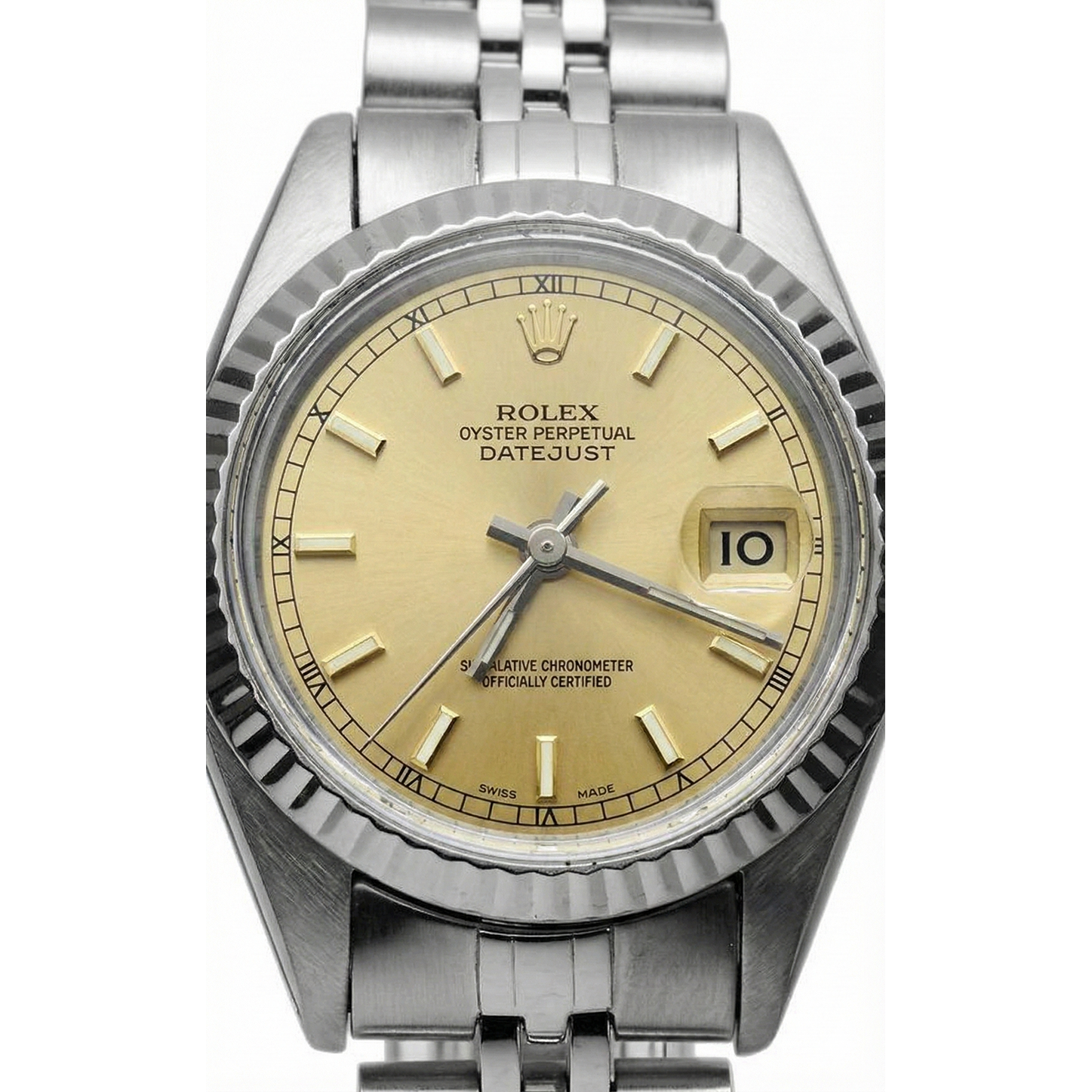 Ladies Rolex Datejust Watch Ss Champagne Stick Dial