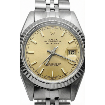 Ladies Rolex Datejust Watch Ss Champagne Stick Dial