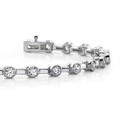 Ladies Round Bezel Set Lab Grown Diamond Tennis Bracelet White Gold 2.75 Carats
