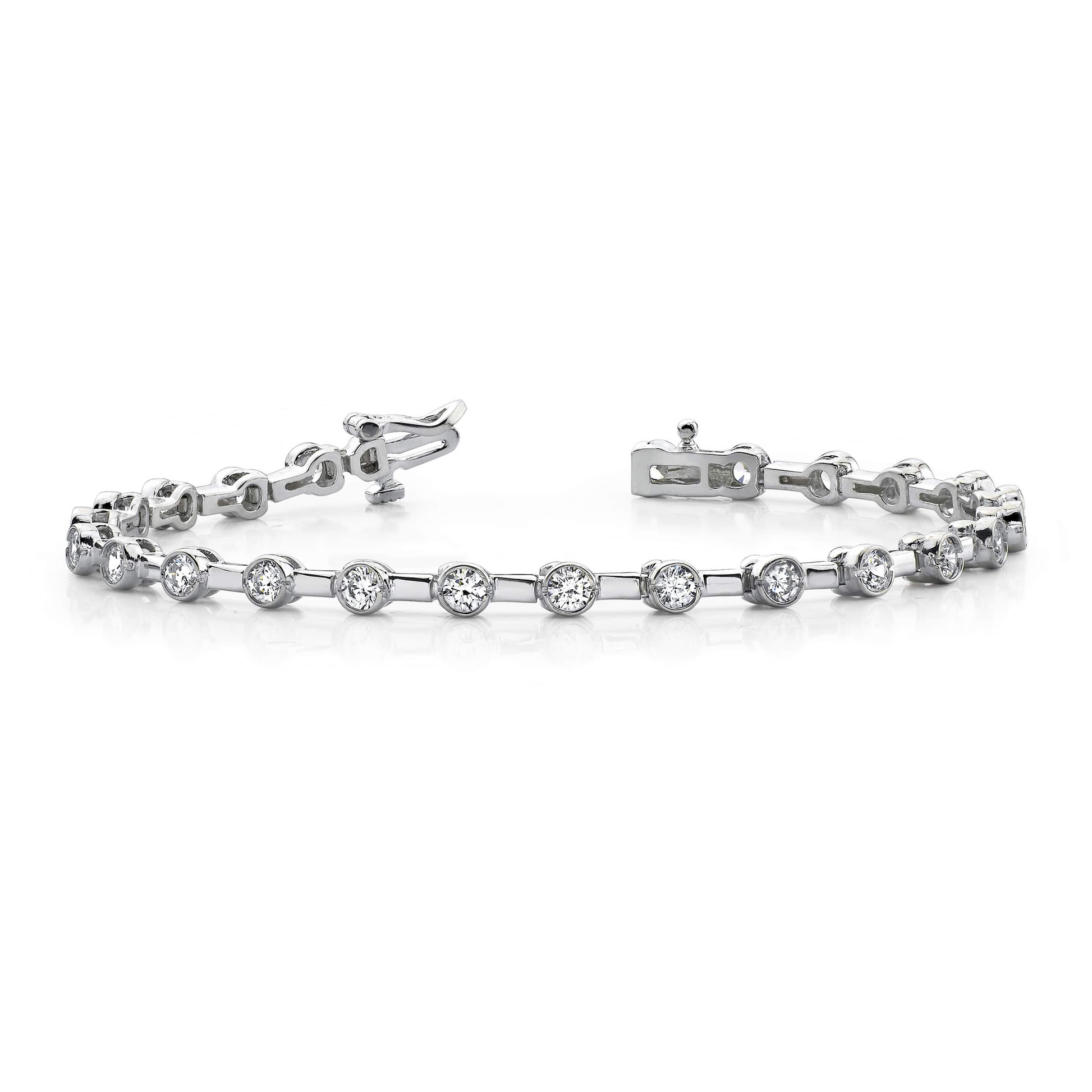 Ladies Round Bezel Set Lab Grown Diamond Tennis Bracelet White Gold 2.75 Carats