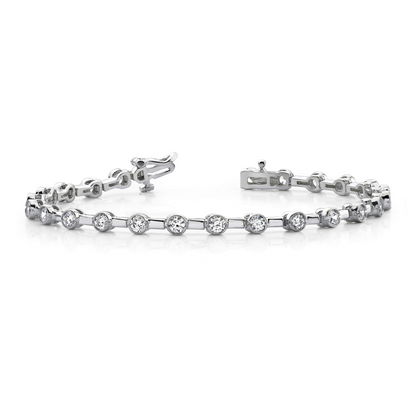 Ladies Round Bezel Set Lab Grown Diamond Tennis Bracelet White Gold 2.75 Carats