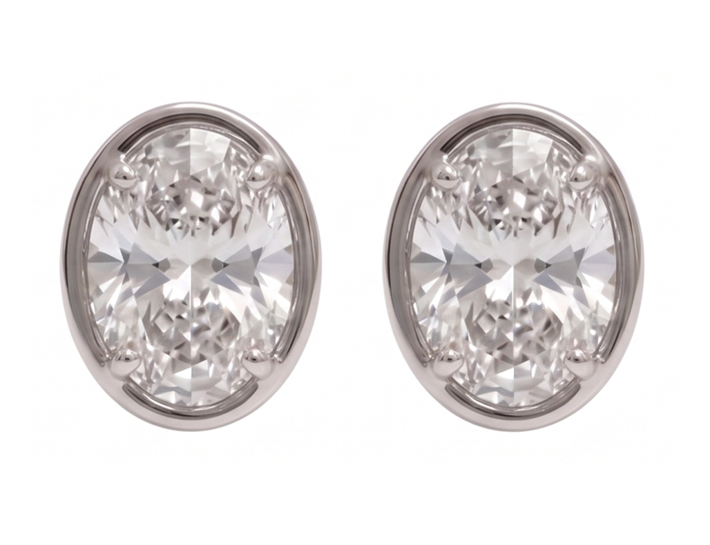 Ladies Stud Oval Cut Lab Grown Diamonds Earring 2 Carat White Gold 14K