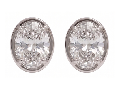 Ladies Stud Oval Cut Lab Grown Diamonds Earring 2 Carat White Gold 14K