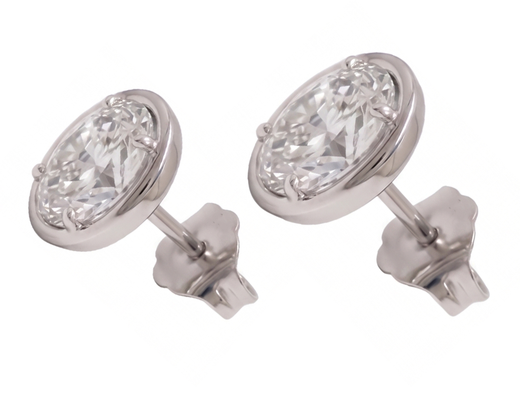 Ladies Stud Oval Cut Lab Grown Diamonds Earring 2 Carat White Gold 14K