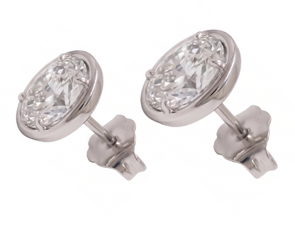 Ladies Stud Oval Cut Lab Grown Diamonds Earring 2 Carat White Gold 14K