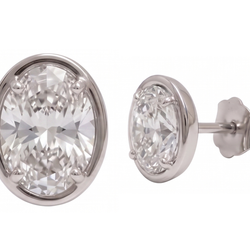Ladies Stud Oval Cut Lab Grown Diamonds Earring 2 Carat White Gold 14K