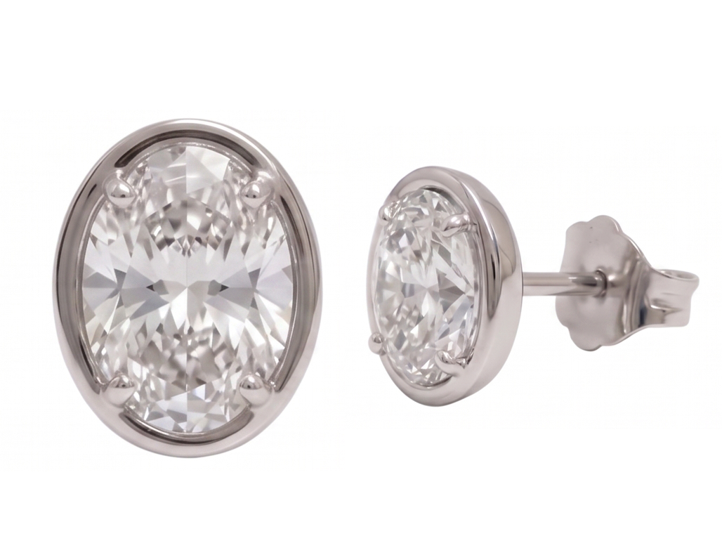 Ladies Stud Oval Cut Lab Grown Diamonds Earring 2 Carat White Gold 14K