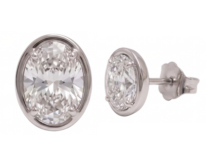 Ladies Stud Oval Cut Lab Grown Diamonds Earring 2 Carat White Gold 14K