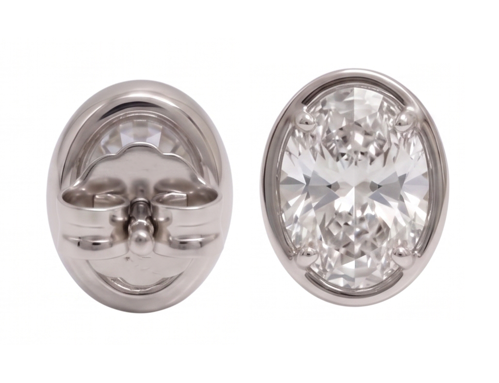 Ladies Stud Oval Cut Lab Grown Diamonds Earring 2 Carat White Gold 14K