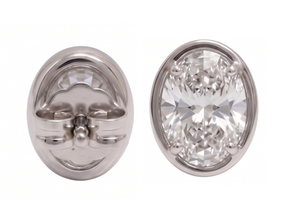 Ladies Stud Oval Cut Lab Grown Diamonds Earring 2 Carat White Gold 14K