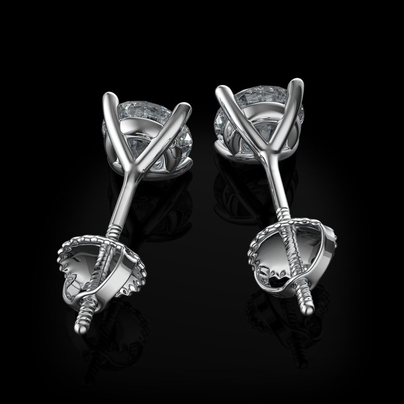 Ladies Studs Earrings 3 Ct Round Brilliant Cut GIA CERTIFIED Lab Grown Diamonds White Gold