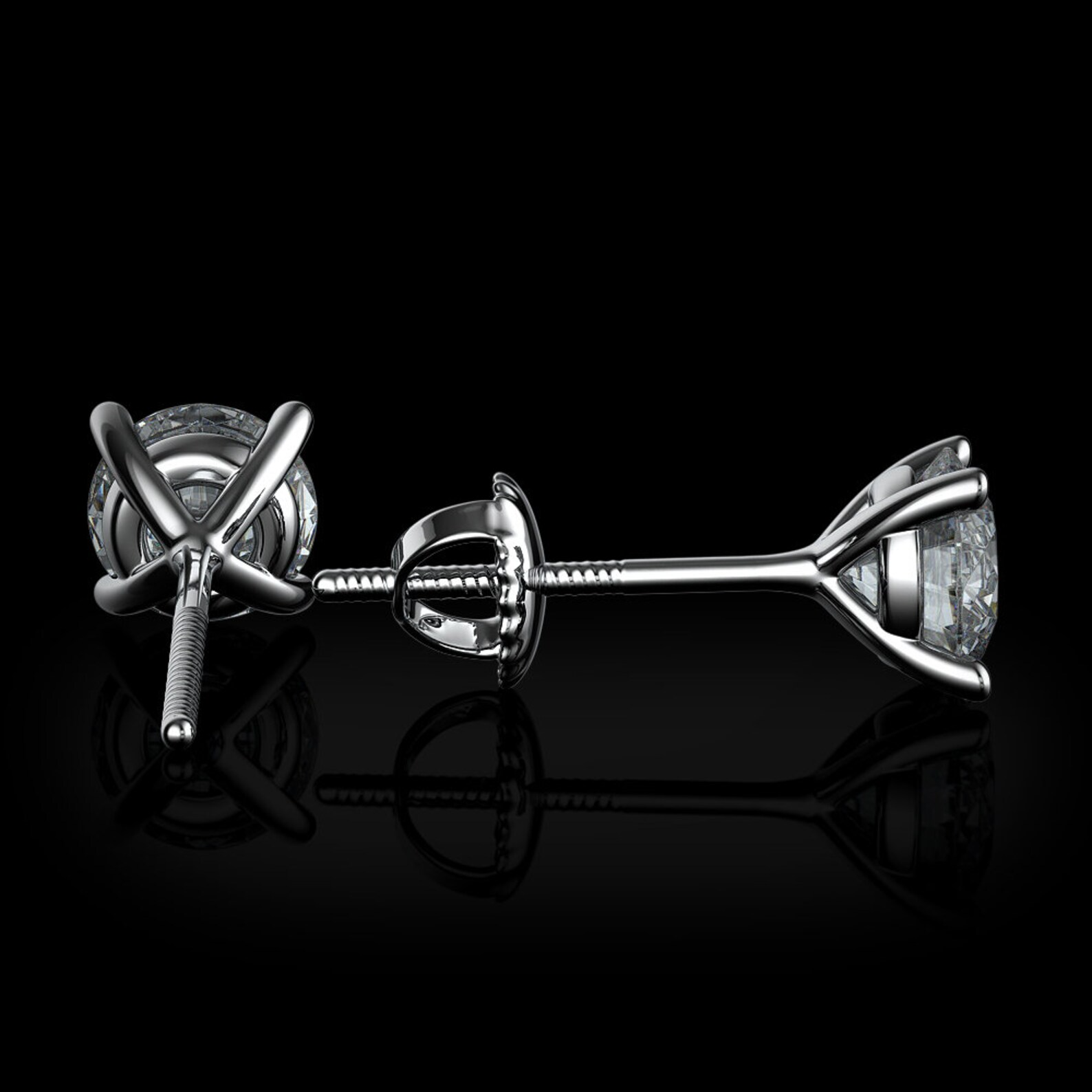 Ladies Studs Earrings 3 Ct Round Brilliant Cut GIA CERTIFIED Lab Grown Diamonds White Gold