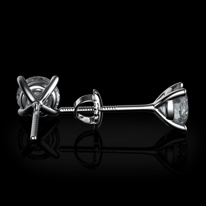 Ladies Studs Earrings 3 Ct Round Brilliant Cut GIA CERTIFIED Lab Grown Diamonds White Gold