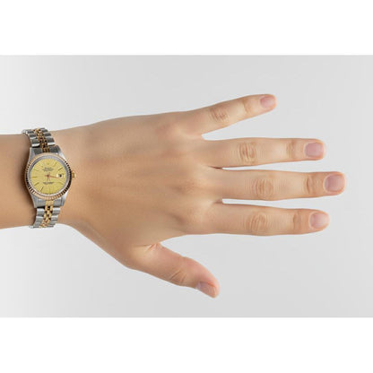 Lady Watch Champagne Stick Dial Rolex Bezel Yellow Gold Jubilee P2