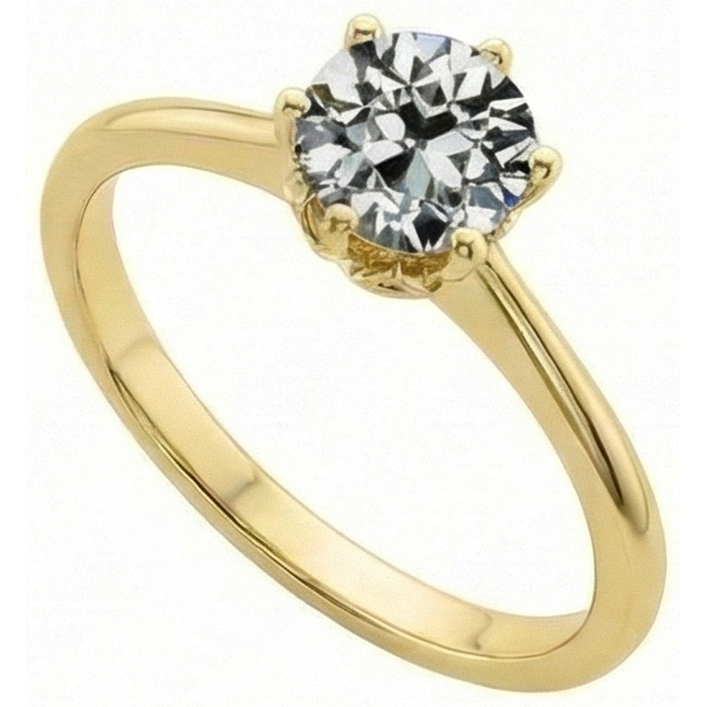 Lady’s Solitaire Ring Round Old Miner Natural Earth Mined Diamond 1.50 Carats Yellow Gold