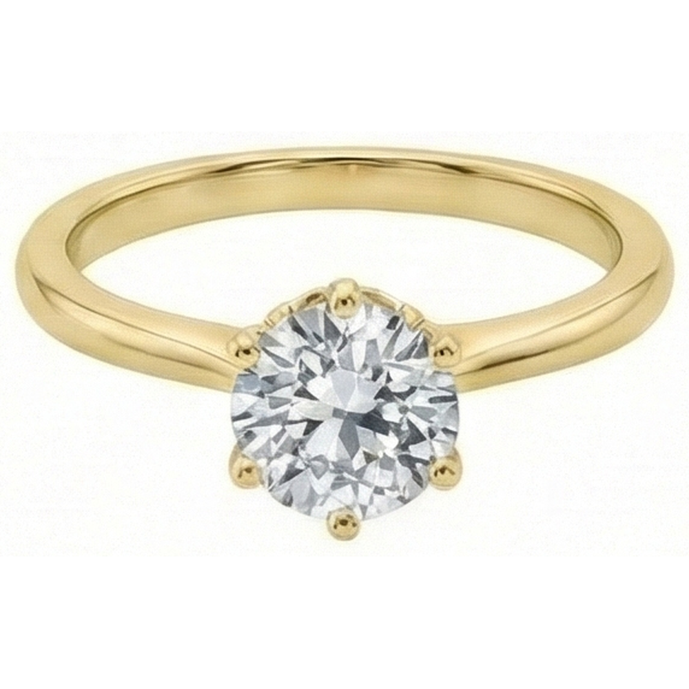 Lady’s Solitaire Ring Round Old Miner Natural Earth Mined Diamond 1.50 Carats Yellow Gold