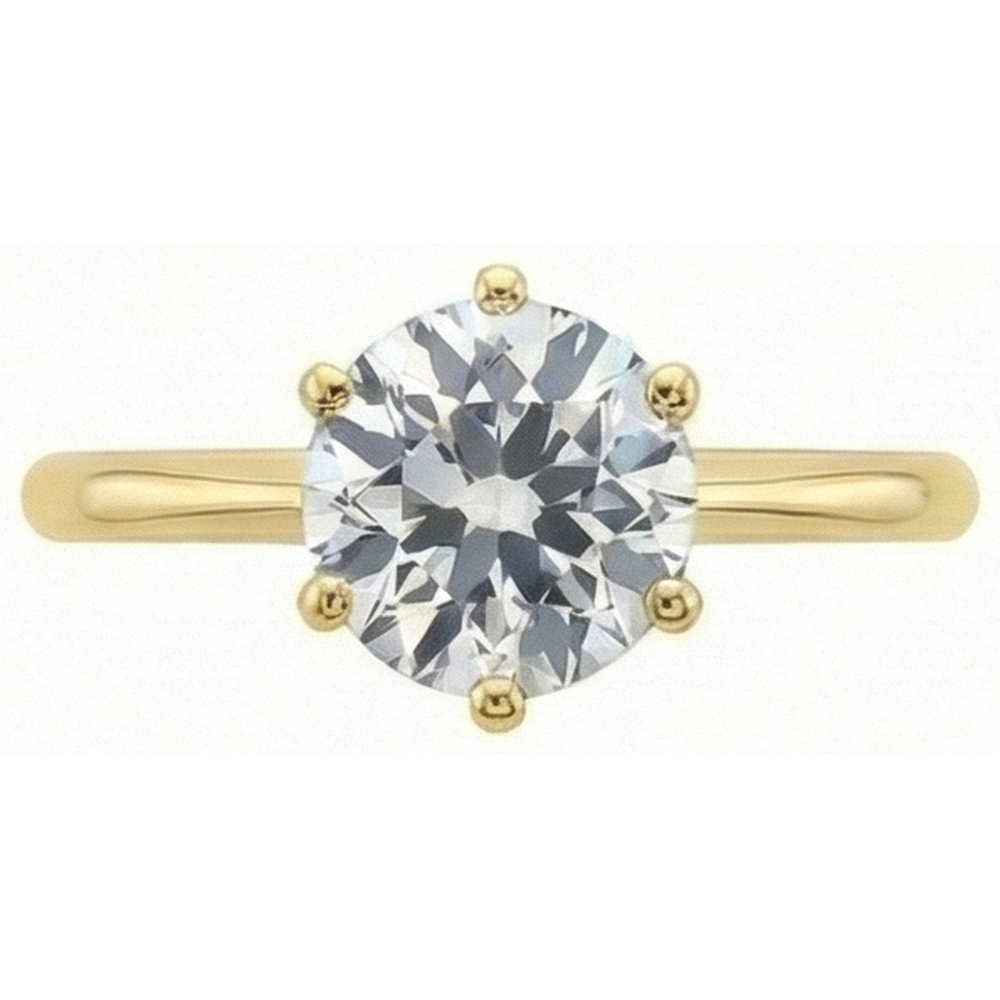 Lady’s Solitaire Ring Round Old Miner Natural Earth Mined Diamond 1.50 Carats Yellow Gold