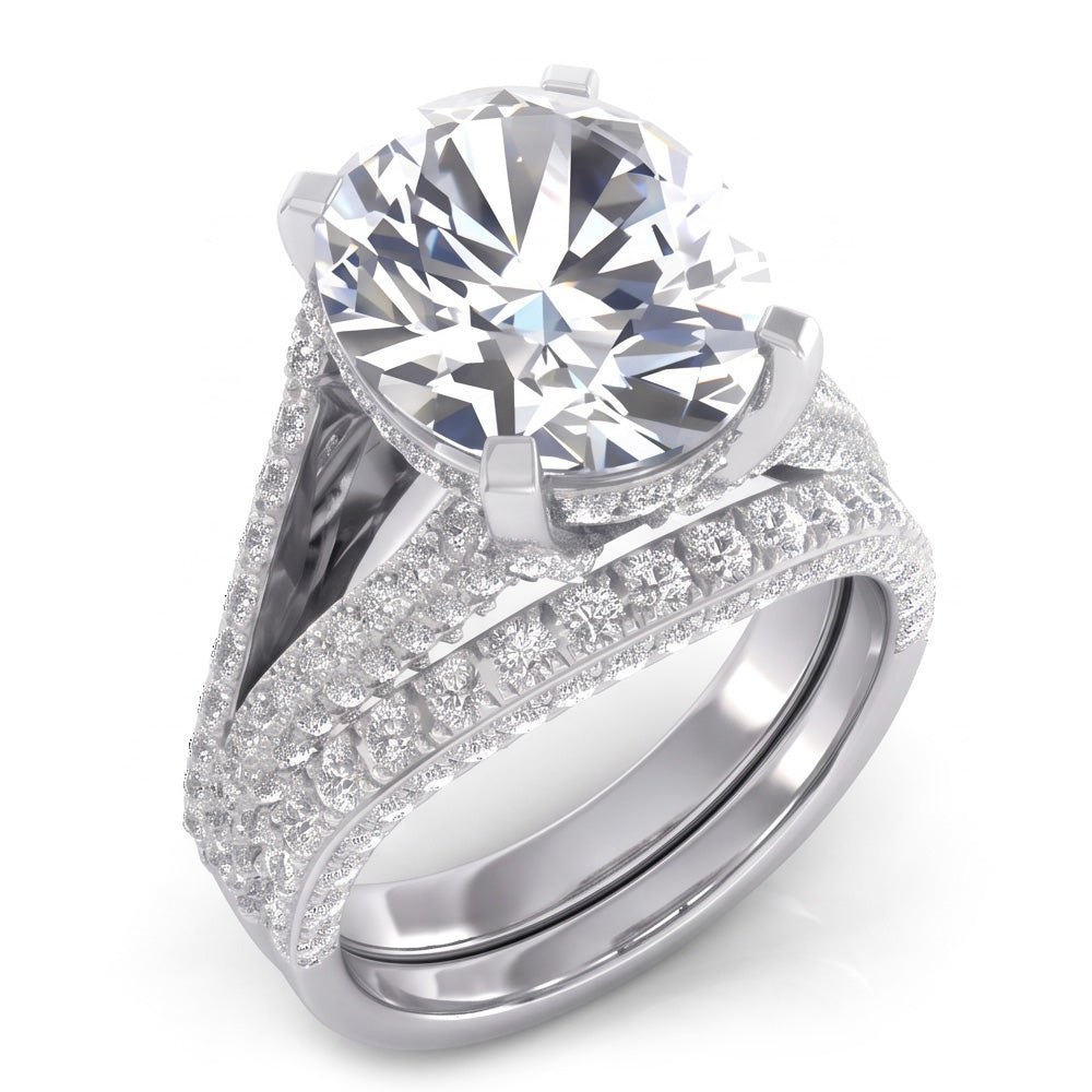 Large Oval Mined Natural Real Diamond ( Not Lab Grown ) Wedding Ring And Band Set