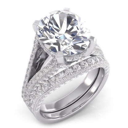 Large Oval Mined Natural Real Diamond ( Not Lab Grown ) Wedding Ring And Band Set