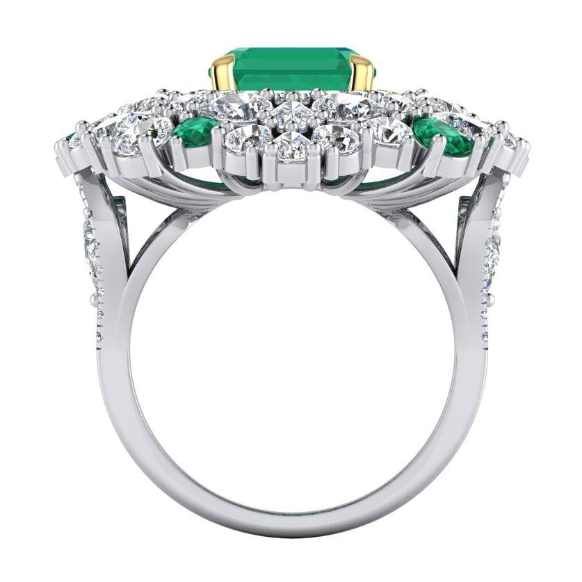 Large Cocktail Ring Unique with Real Green Emerald GIA and Natural Diamonds