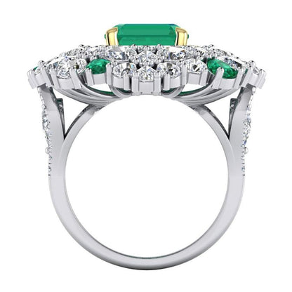 Large Cocktail Ring Unique with Real Green Emerald GIA and Natural Diamonds