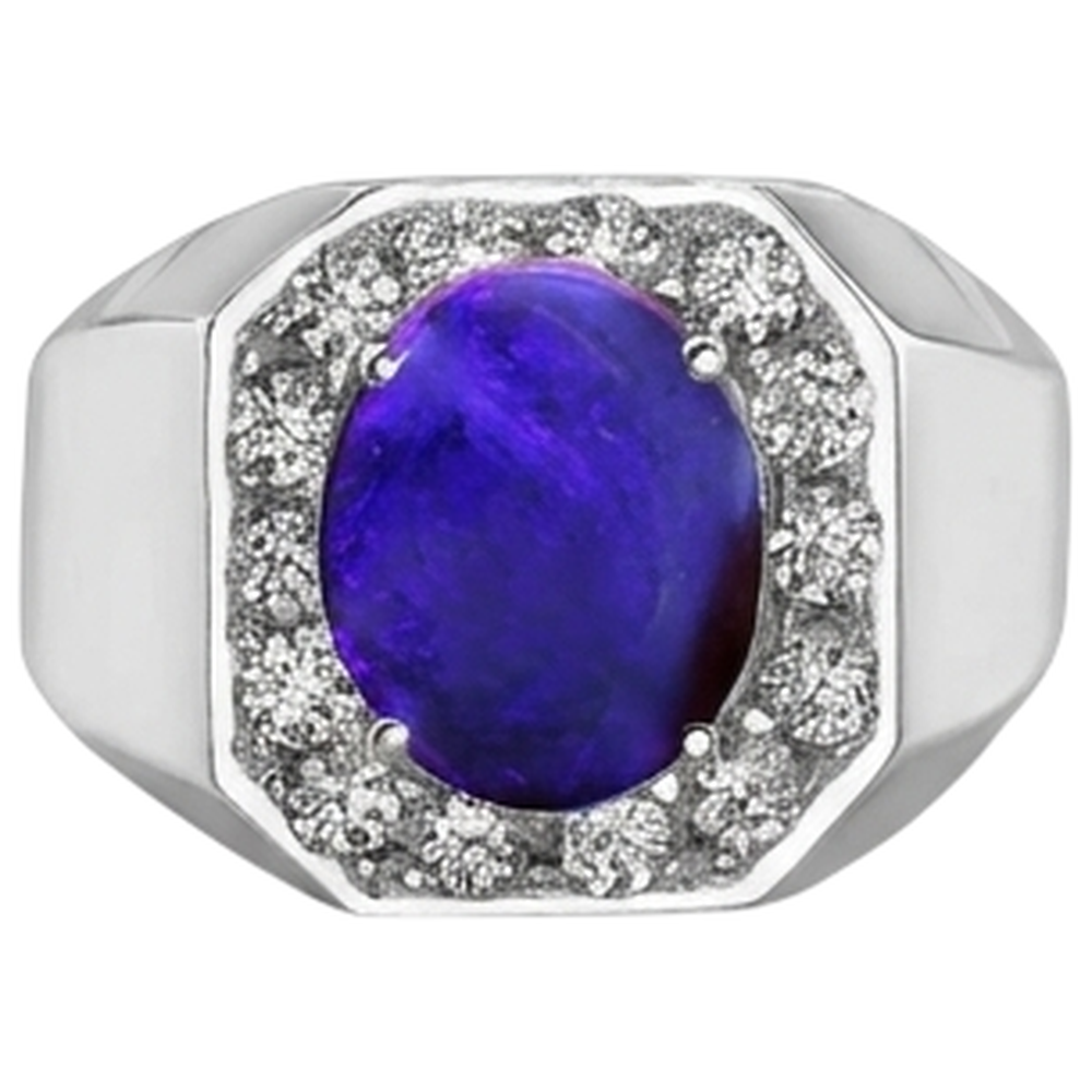 Lightning Opal Men's Natural Real Diamond ( Not Lab Grown ) Ring White Gold 14K