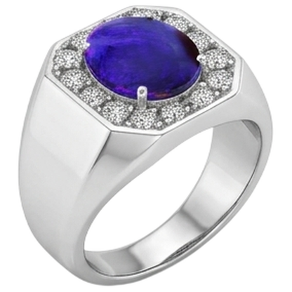 Lightning Opal Men's Natural Real Diamond ( Not Lab Grown ) Ring White Gold 14K
