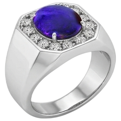 Lightning Opal Men's Natural Real Diamond ( Not Lab Grown ) Ring White Gold 14K