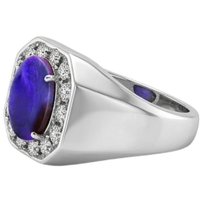 Lightning Opal Men's Natural Real Diamond ( Not Lab Grown ) Ring White Gold 14K
