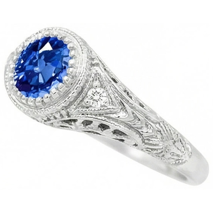 Like Edwardian Jewelry Round Cut Sri Lankan Sapphire Natural Earth Mined Diamond Gold Ring