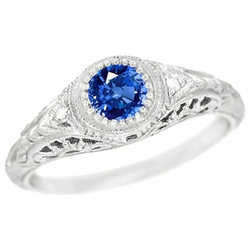 Like Edwardian Jewelry Round Cut Sri Lankan Sapphire Natural Earth Mined Diamond Gold Ring