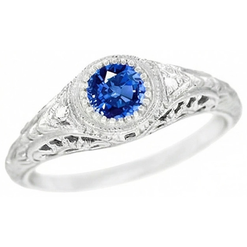 Like Edwardian Jewelry Round Cut Sri Lankan Sapphire Natural Earth Mined Diamond Gold Ring
