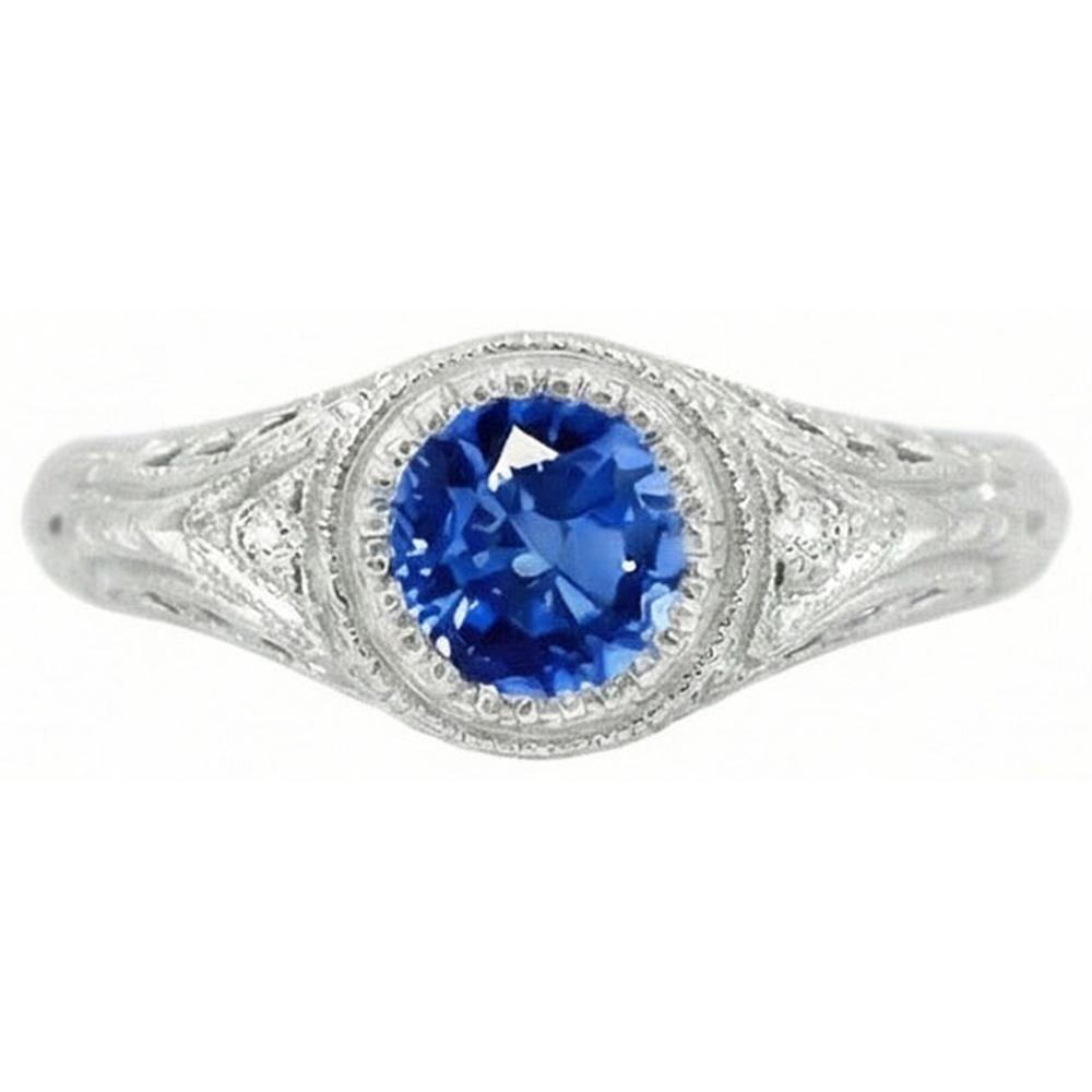 Like Edwardian Jewelry Round Cut Sri Lankan Sapphire Natural Earth Mined Diamond Gold Ring
