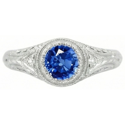 Like Edwardian Jewelry Round Cut Sri Lankan Sapphire Natural Earth Mined Diamond Gold Ring
