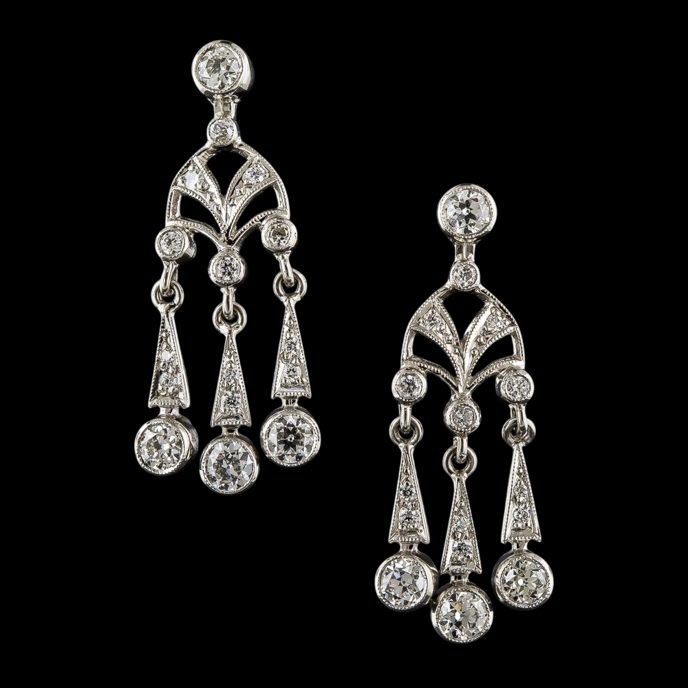 Like Edwardian Jewelry Chandelier Natural Earth Mined Diamond Earrings Gold White