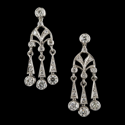 Like Edwardian Jewelry Chandelier Natural Earth Mined Diamond Earrings Gold White