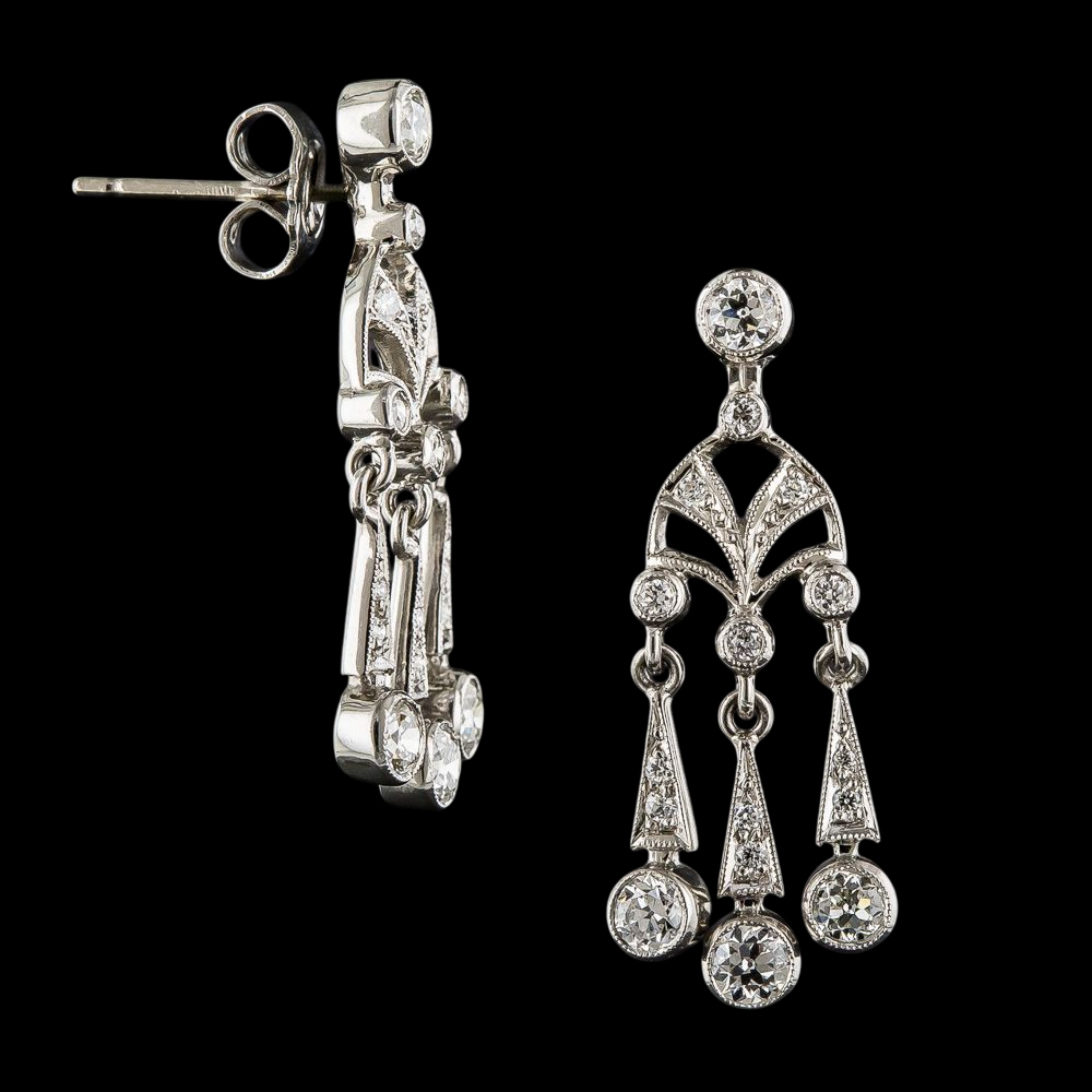 Like Edwardian Jewelry Chandelier Natural Earth Mined Diamond Earrings Gold White