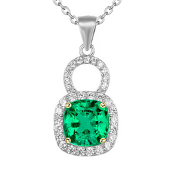 Locket Style Green Emerald Pendant With Small Diamonds